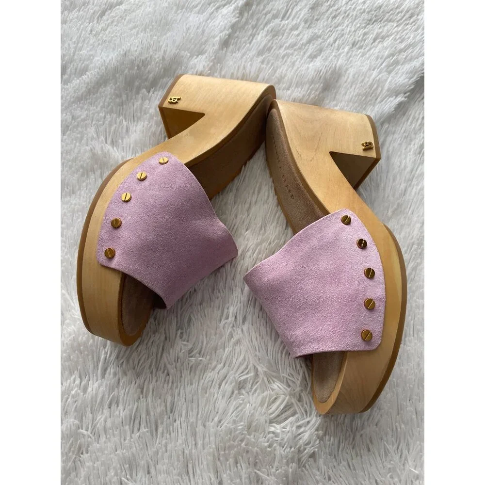 VERONICA BEARD Hannalee Suede Platform Clogs Lavender Size 10 - Picture 3 of 11